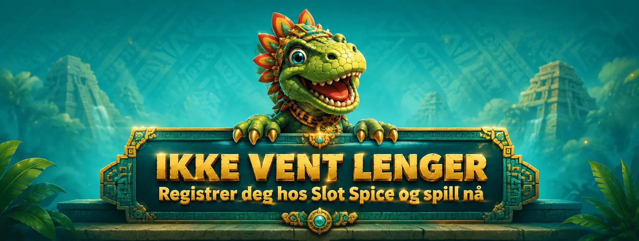 Slot Spice Casino registreringsbanner med Ăžgle-maskott og Ikke vent lenger-tekst